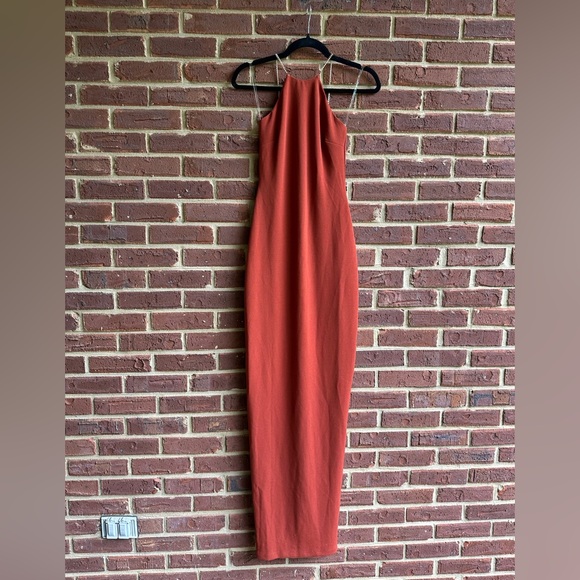 Nookie Maxine Gown Size Small Copper Halter Chain Strap Fitted Maxi Dress - Picture 1 of 7